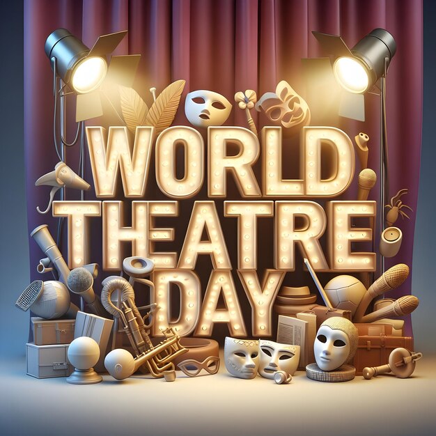 Glowing 3d letters in design World Theatre Day thema's