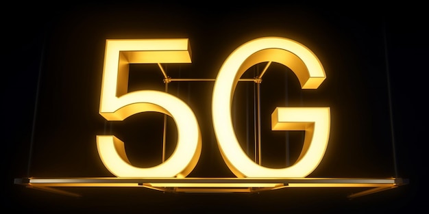 5g という文字が書かれた光る 5g サイン。