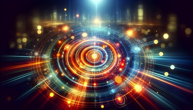 Glowing abstract concentric circles representing workflow automation concept as A top down shot of g