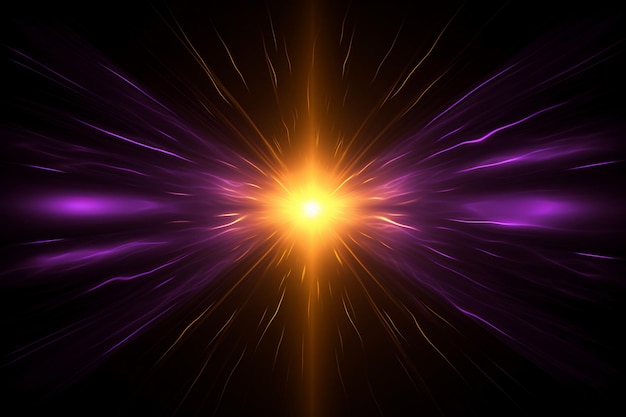 Glowing abstract purple sunburst on black background AI Generative