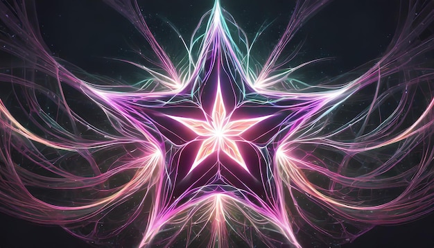 Glowing abstract shape of star on dark background Light rays