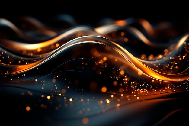 Glowing abstract waves from gold and black background Generative AI