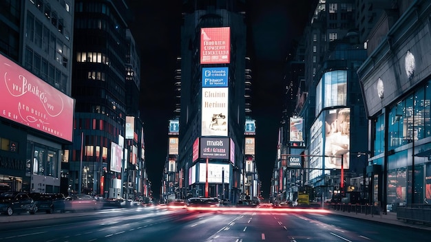 밤 에 도시 의 건물 들 에 빛나는 광고 표지판 과 광고판
