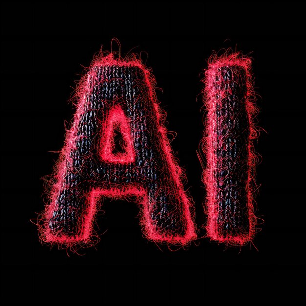 Glowing AI Letters Artificial Intelligence Concept in Red Neon Lights