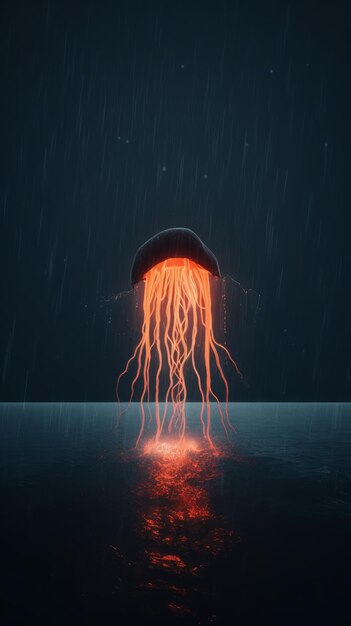 A glowing azure jellyfish on frozen surface generative ai