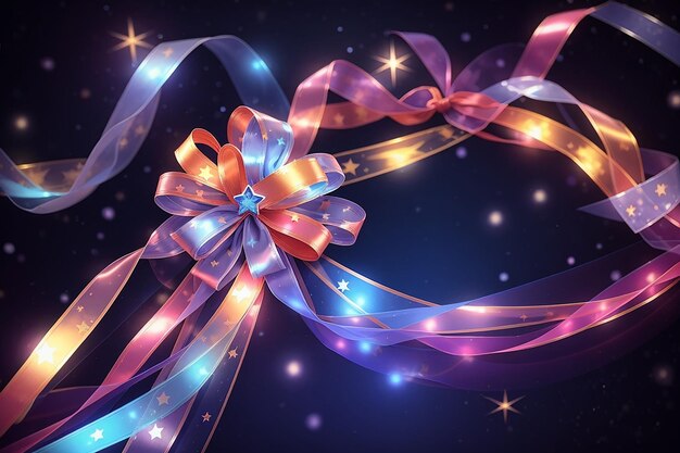 Glowing background with translucent ribbons and stars