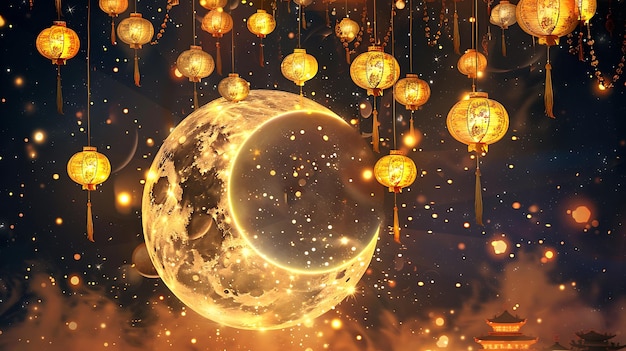 Photo a glowing ball with a moon and stars on it