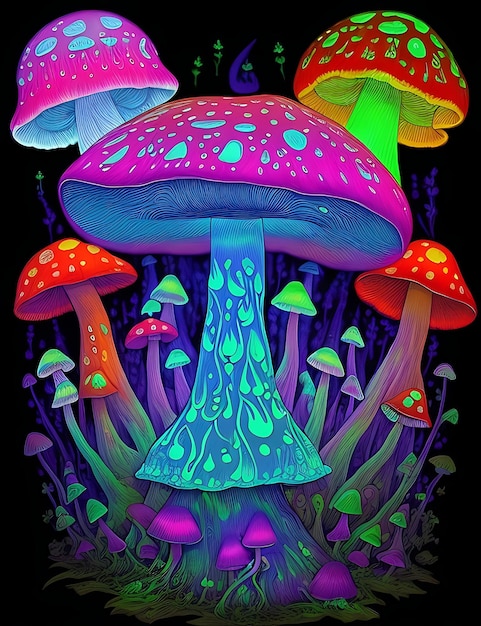 Glowing Beautiful fantasy mushroom Generative AI