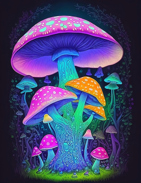 Glowing Beautiful fantasy mushroom Generative AI