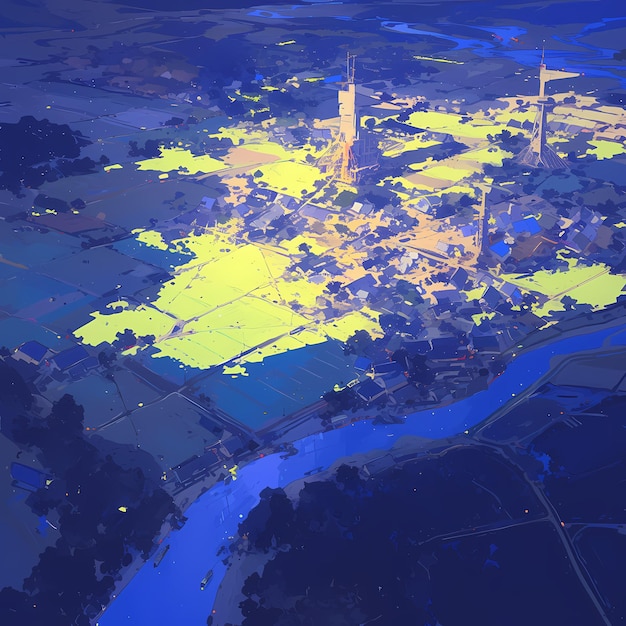 Foto la fattoria biotecnologica luminosa di notte