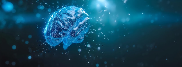 Glowing Blue Brain Illustration in een digitale abstracte achtergrond