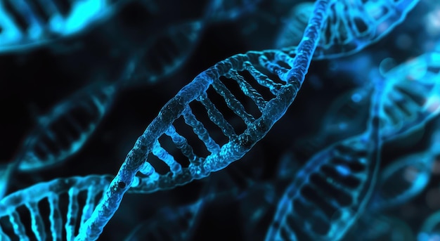 Glowing Blue DNA Helix in Dark Background