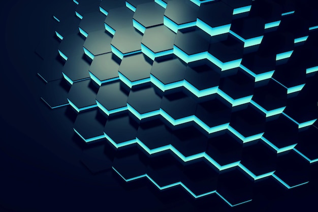 Glowing blue hexagon pattern background 3D rendering