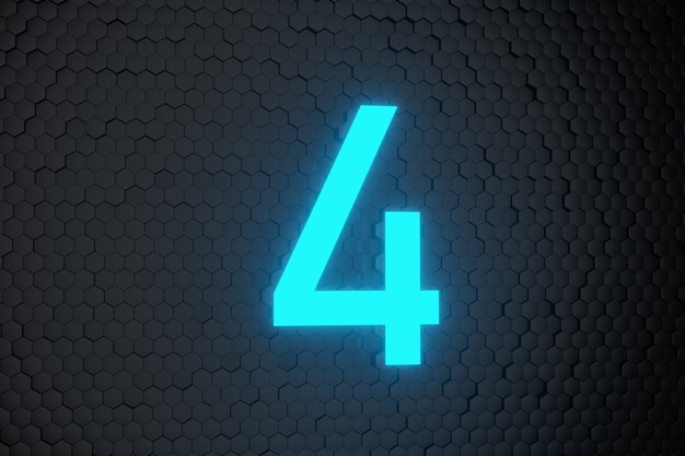 Glowing blue Neon Light Countdown number on black hexagons