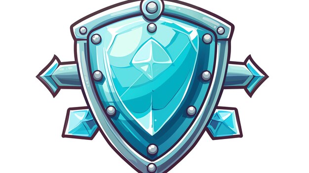 Photo a glowing blue and silver shield with two crossed swords behind it