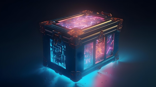 Photo a glowing box with the word cube on it