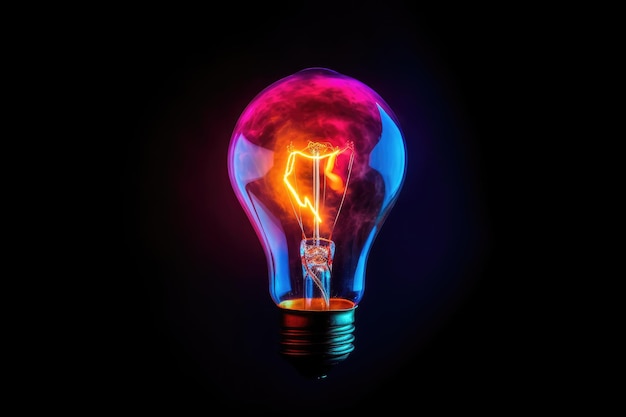 Glowing bulb on a dark background radiating vivid colors AI generated