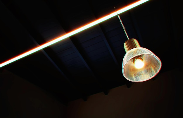 Glowing cafe lamp interior background