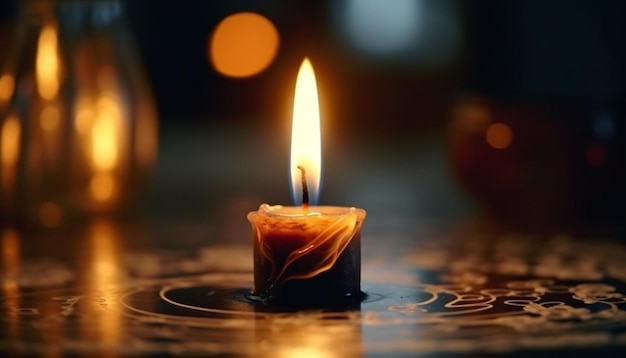 Glowing candle flame igniting symbol of peace in tranquil scene generated by ai