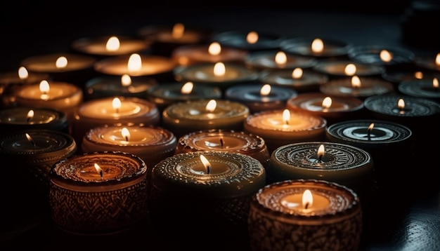 빛나는 촛불은 사랑에 불을 붙이고 AI가 생성한 조화를 상징합니다.