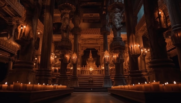 Фото Свеча свечей освещает древнюю готическую базилику, символ христианства, созданный искусственным интеллектом.