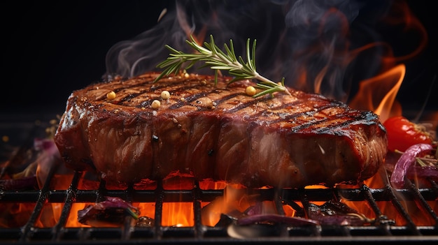 Photo glowing charcoal grill broiling fresh char grilled steak generative ai