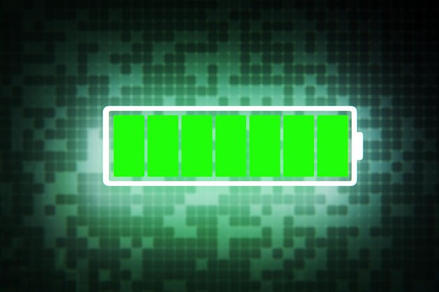 Glowing charged battery icon on a square background battery charging concept d render