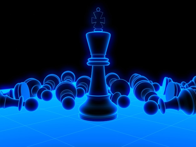 Glowing Chess board. 3D Black Background isolated rendering.