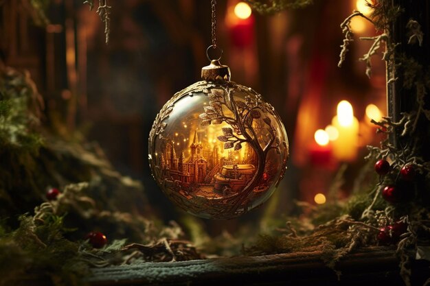 Photo glowing christmas bauble created with generative ai