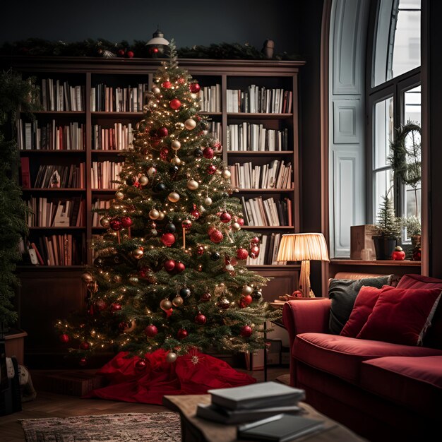 Glowing Christmas tree in the living room