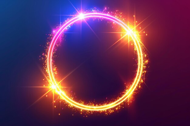 Photo glowing circle frame with lights effects on dark background