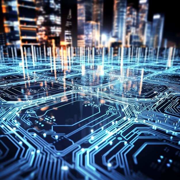 Glowing circuit board complex cyborg brain design generated by ai