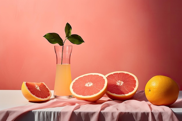 Glowing Citrus Delight A Minimalistic Feast of Fresh Grapefruit on a Dreamy Pastel Canvas