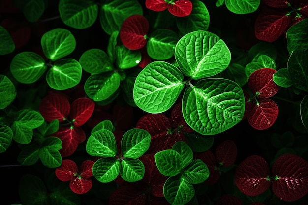 Foto fiori verdi al neon di trifoglio luminoso sullo sfondo di st. patrick