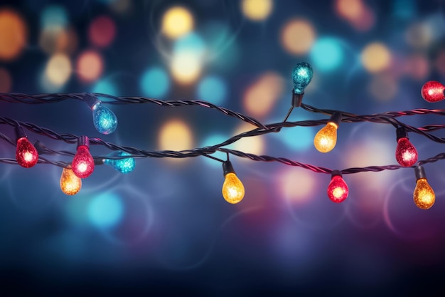 Glowing colorful Christmas lights border Generative AI illustration