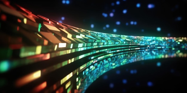 Яркие красочные линии и огни боке абстрактные неоновые свободные линий 3D рендеринга телекоммуникаций