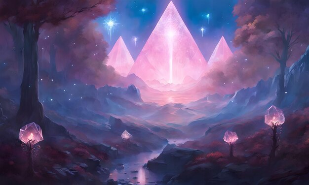 Glowing Crystal Field Landscape Wallpaper