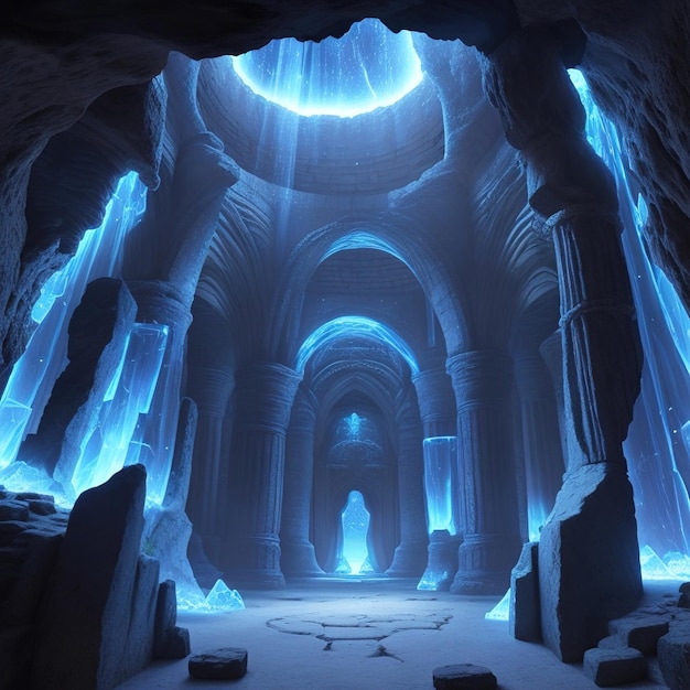 Фото Светящиеся кристаллы в пещере