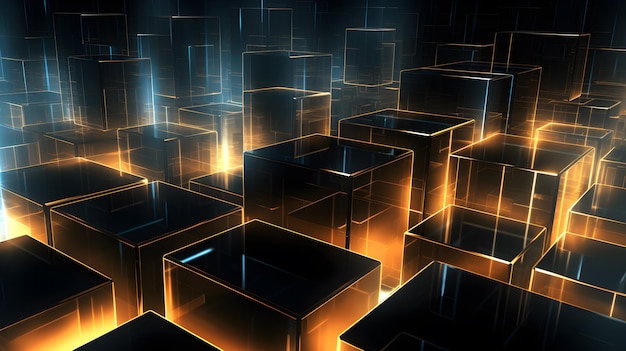 Glowing cubes background 3d illustration computer generated abstract background Generative AI