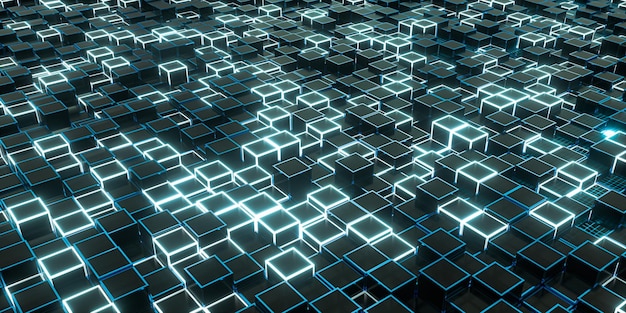 glowing cubes block glass material 3d rendering