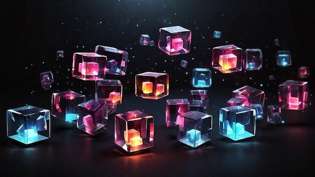 Photo glowing cubes on dark background