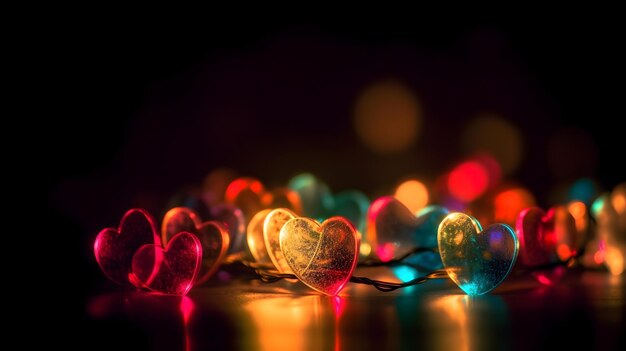 Glowing in the Dark Colorful Heartshaped Bokeh Lights Valentine's Day Texture Background