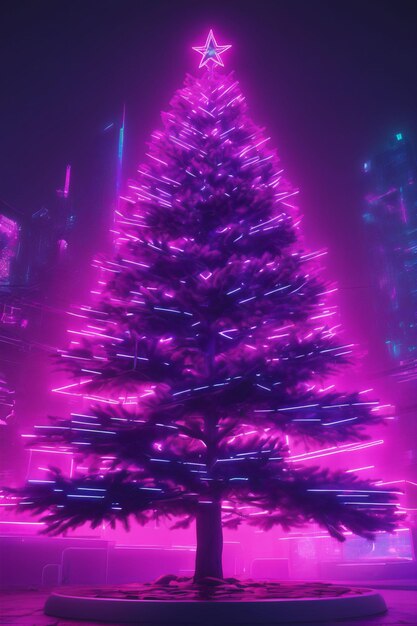 Glowing decorated neon christmas tree xmas wallpaper