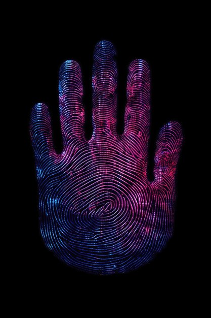 Фото Светящийся цифровой отпечаток пальца на темном экране, созданный с помощью генеративного ии