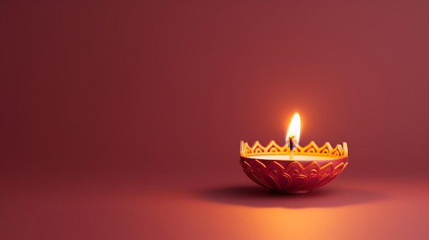 Photo glowing diya with minimal realistic background