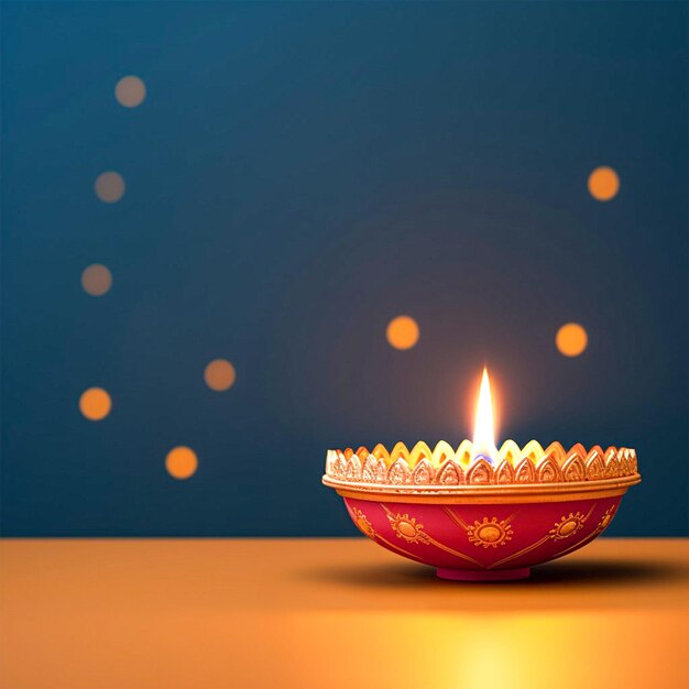 Photo glowing diya with minimal realistic background