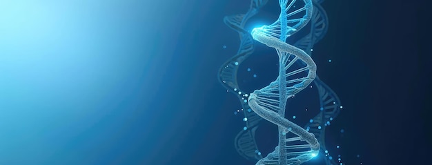 Photo glowing dna helix in blue abstract background