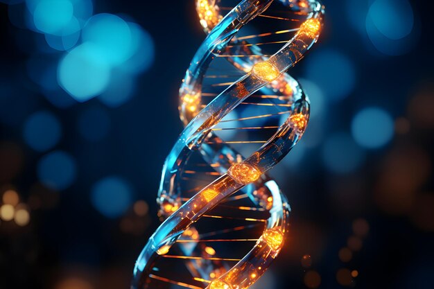 Светящаяся спираль ДНК с футуристическим эффектом синего и оранжевого света