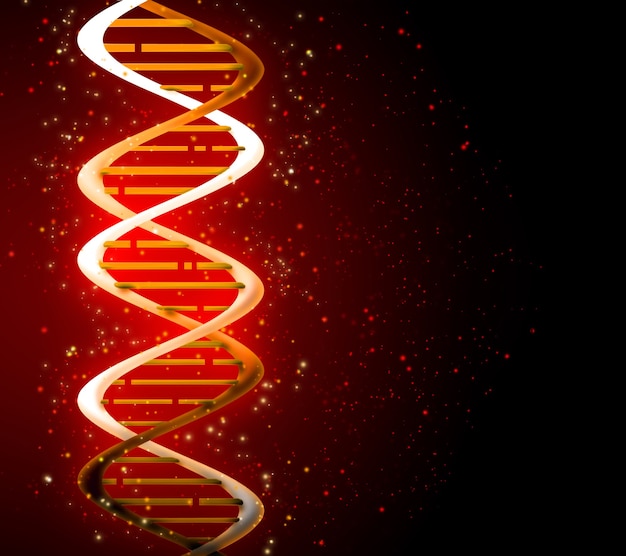 Glowing dna strands on a dark background