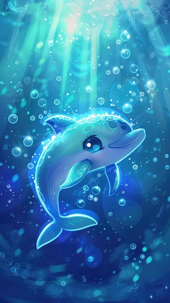 glowing dolphin in a blue ocean